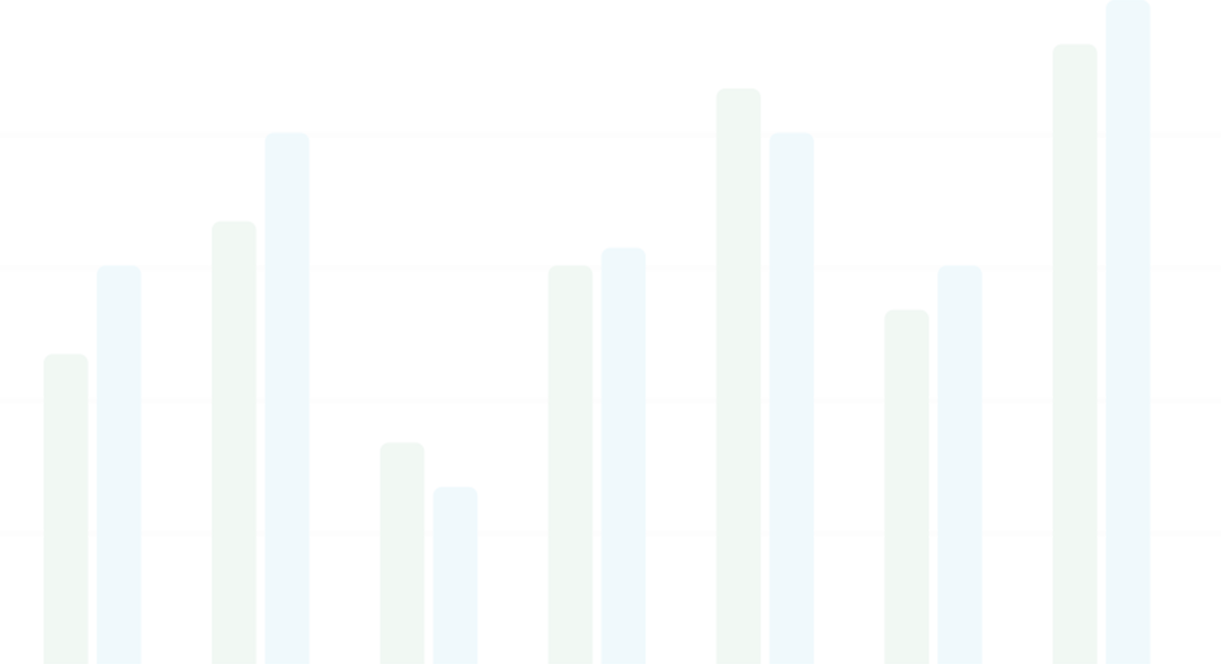a stylized bar graph showing green and blue vertical bars